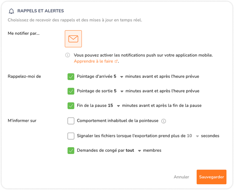 Rappels de notification et alertes